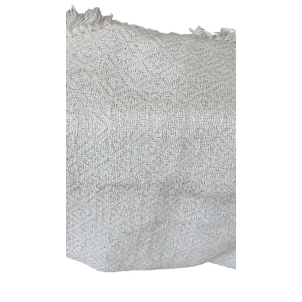 Rachel Zoe Home Throw Blanket Cream Beige Woven Fringe Tassel Boho Textured